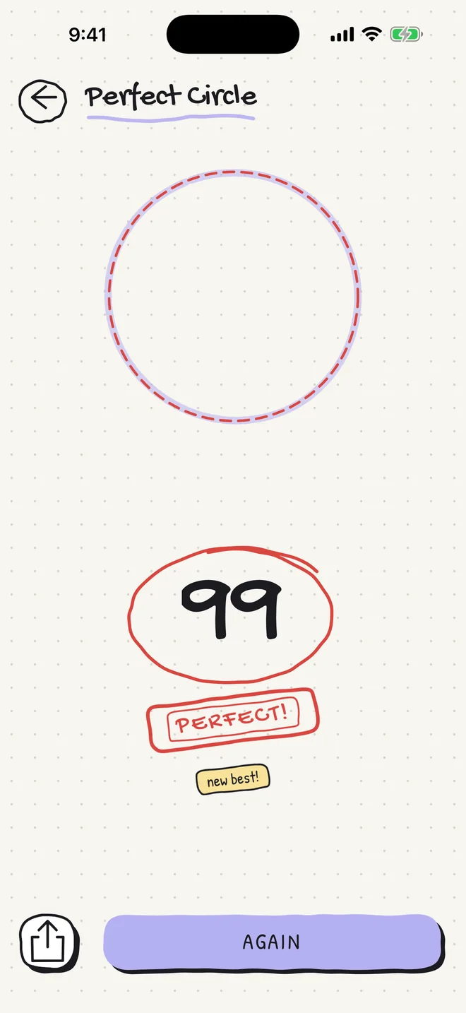 Perfect Circle in Ninety-Nine: a drawn circle graded 99 in red pen, stamped Perfect.